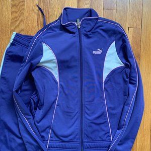 Puma Track Jacket in Purple with Grey and Pink Stripes in Size S